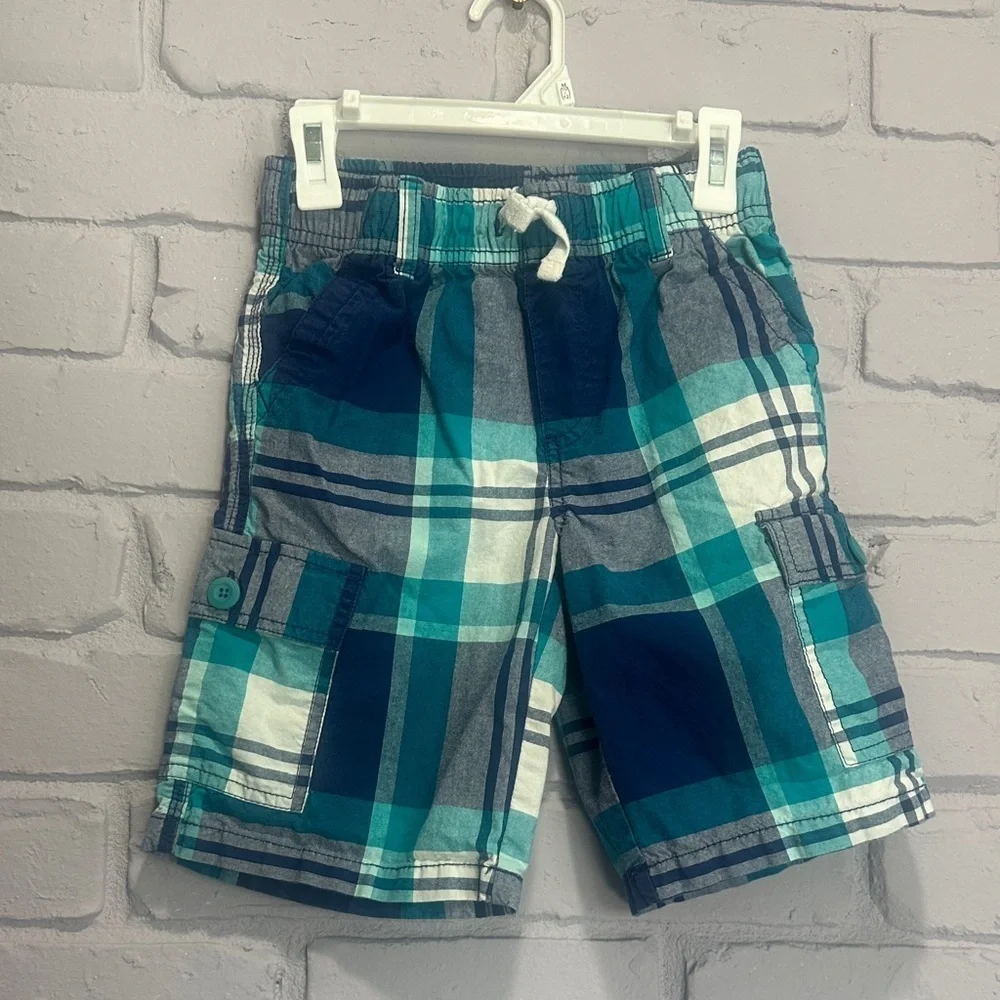 Gymboree Teal and White Plaid Cargo Shorts size 7